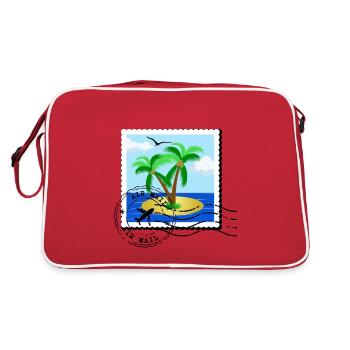 Postage stamp with palm tree on desert island and stamp - Retro Bag - red/white - Back