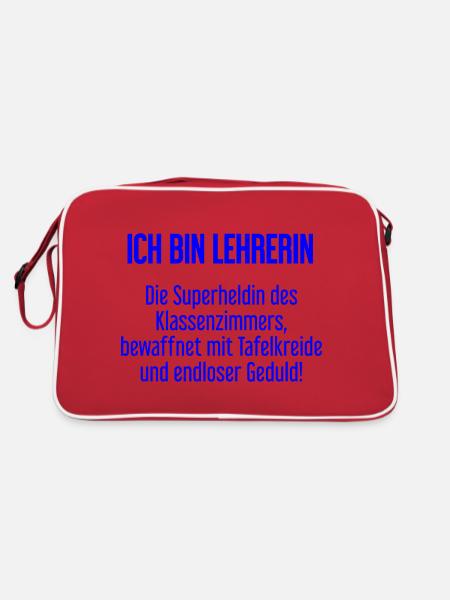 Lehrerin - Die Superheldin des Klassenzimmers! - Retro Tasche - Rot/Weiß - Hinten