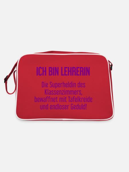 Lehrerin - Die Superheldin des Klassenzimmers! - Retro Tasche - Rot/Weiß - Hinten