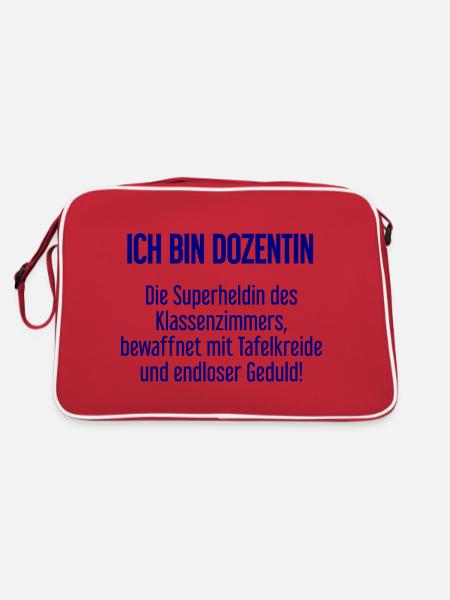 Dozentin - Die Superheldin des Klassenzimmers! - Retro Tasche - Rot/Weiß - Hinten