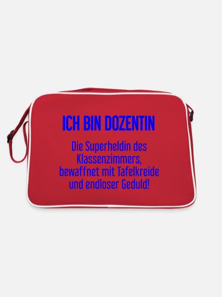 Dozentin - Die Superheldin des Klassenzimmers! - Retro Tasche - Rot/Weiß - Hinten