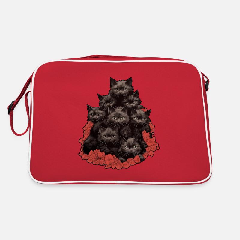 Schwarze Katzen - Retro Tasche - Rot/Weiß