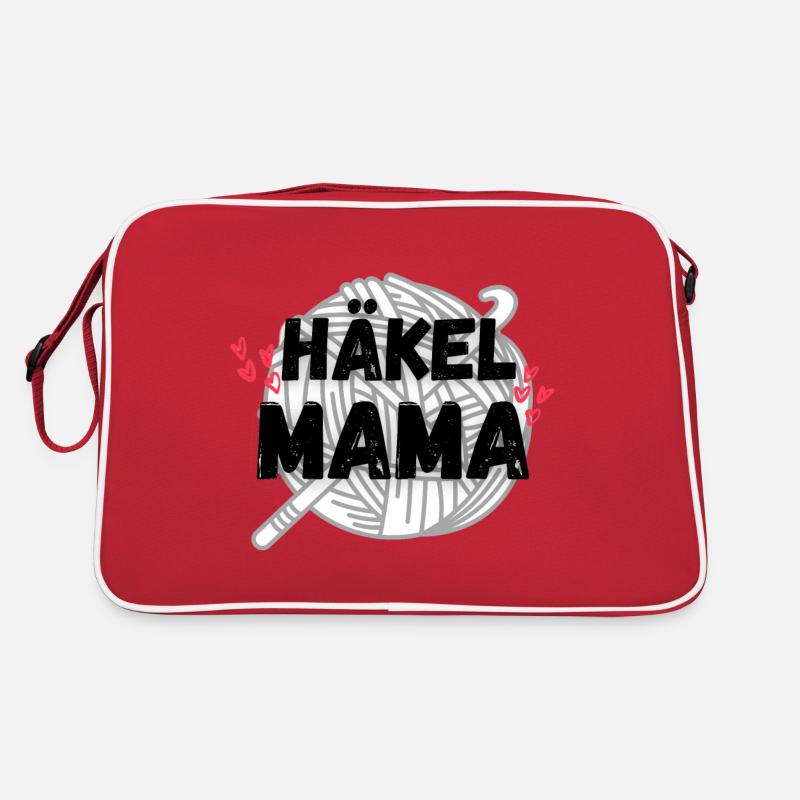 Häkelmama! Häkeln Mutter rote herzen grau weiß - Retro Tasche - Rot/Weiß