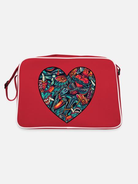 Herz - Retro Tasche - Rot/Weiß - Hinten