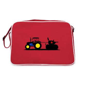 Traktor Erntezeit Bauer Erntedank Traktorfahrer - Retro Tasche - Rot/Weiß - Hinten
