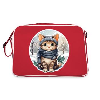 Katze im Schnee mit Mütze und Schal - Retro Tasche - Rot/Weiß - Hinten