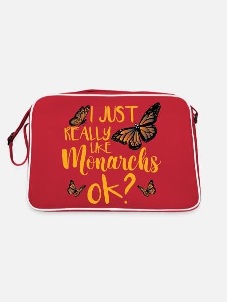 Ich mag Monarchs einfach sehr gut, ok - Retro Tasche - Rot/Weiß - Hinten