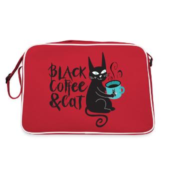 Schwarzer Kaffee und schwarze Katze, Kaffee zuerst! - Retro Tasche - Rot/Weiß - Hinten