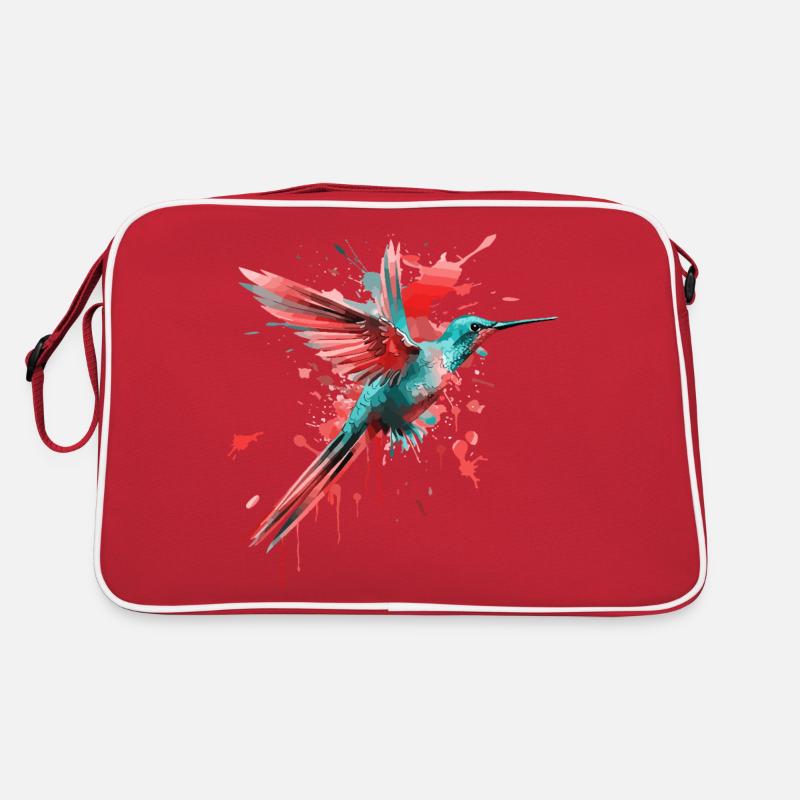 Kolibri Vogel Tier Bunt Kunst Aquarell Splash - Retro Tasche - Rot/Weiß