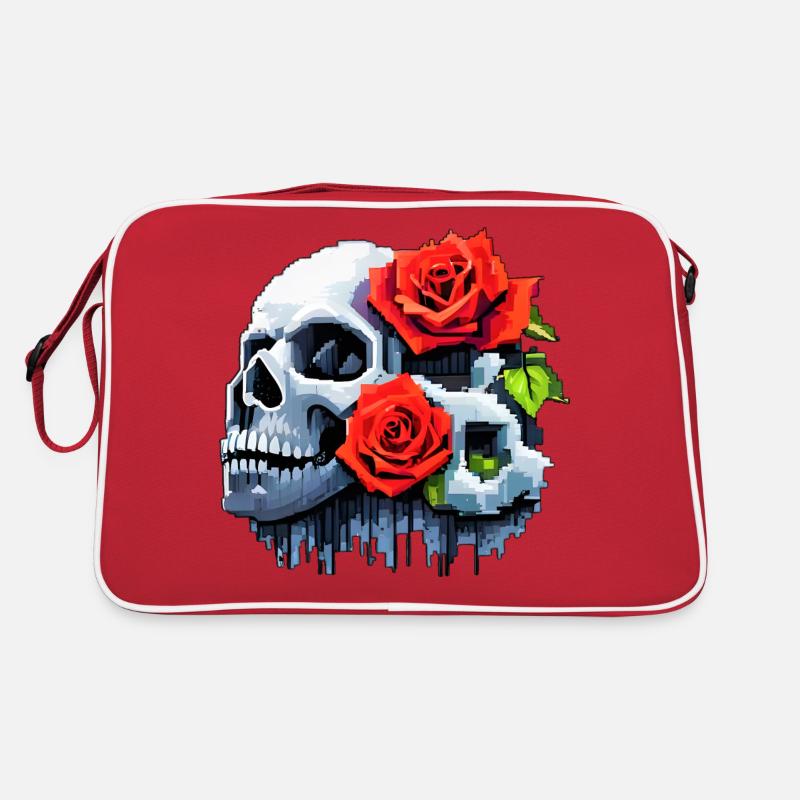 8Bit Skull - The 2 Roses - Retro Tasche - Rot/Weiß