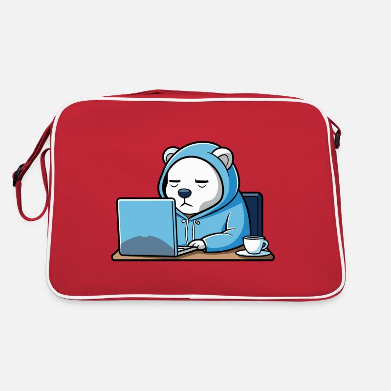 Niedlicher Hacker Eisbär schläft im Hoodie vorm PC Retro Tasche