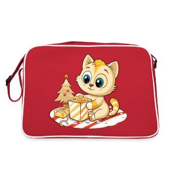 Cute cat unwrapping gift - Retro Bag - red/white - Back