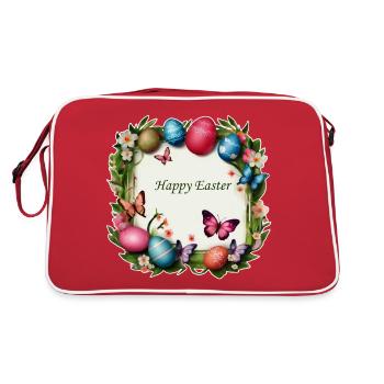 Osterkranz - Happy Easter - Retro Tasche - Rot/Weiß - Hinten