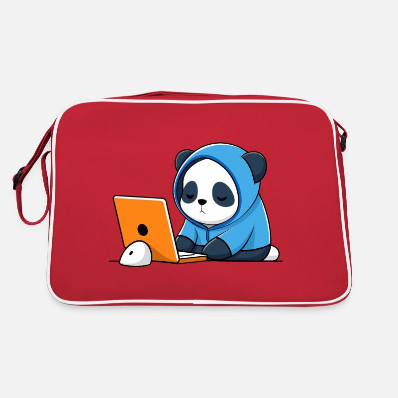 Niedlicher Hacker Panda schläft im Hoodie vorm PC Retro Tasche