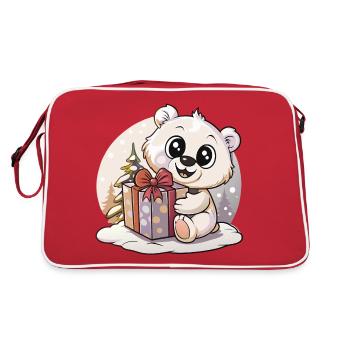 Cute bear with gift at Christmas - Retro Bag - red/white - Back