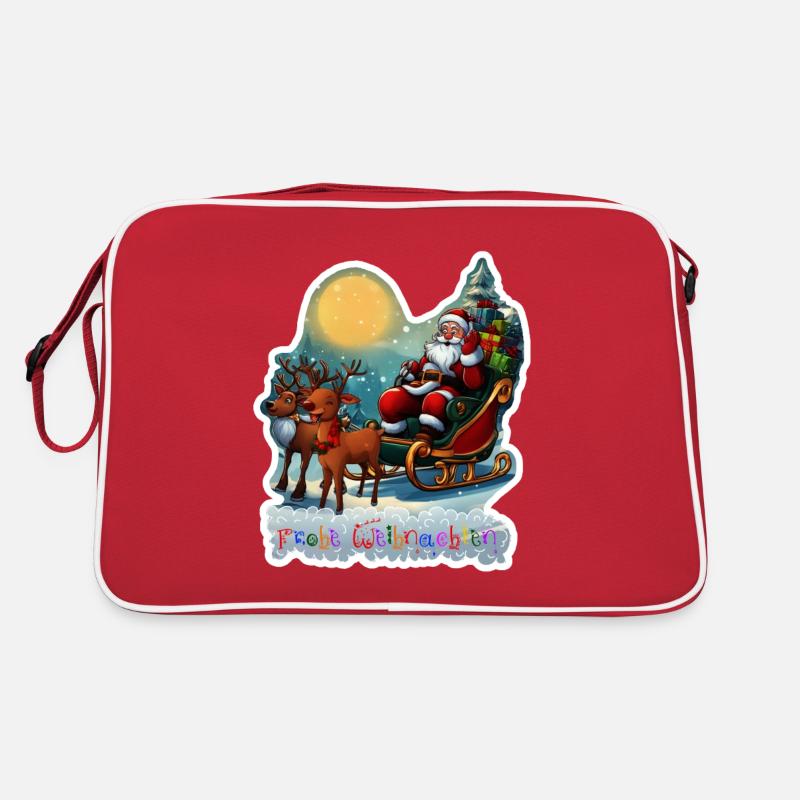 Rentierschlitten mit Weihnachtsmann - Retro Tasche - Rot/Weiß