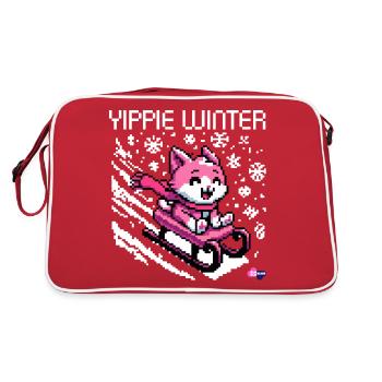 TRAÎNEAU DRÔLE CHAT D’HIVER RÉTRO PIXEL ART - Sac Retro - rouge/blanc - Dos