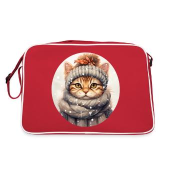Cat in winter - Retro Bag - red/white - Back