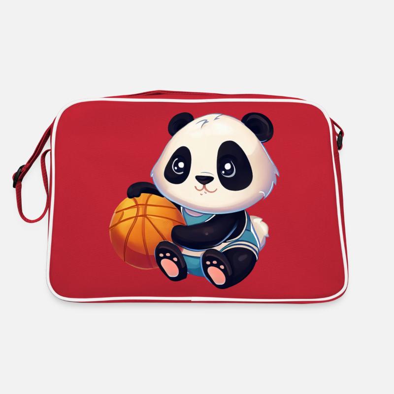 Panda mignon assis et tenant un ballon de basket Sac Retro