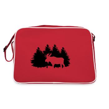 Elk in Forest - Retro Tasche - Rot/Weiß - Hinten