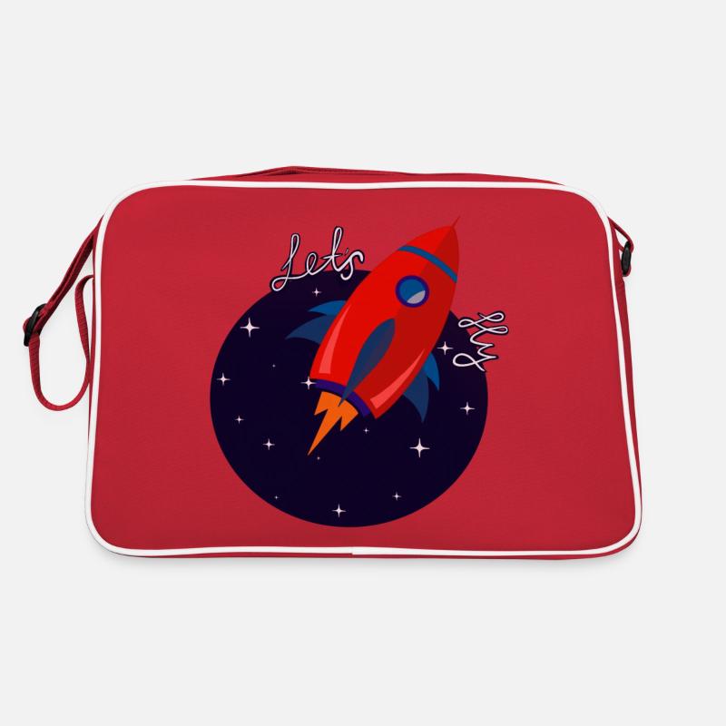 Rot illustrierte Rakete Retro Tasche