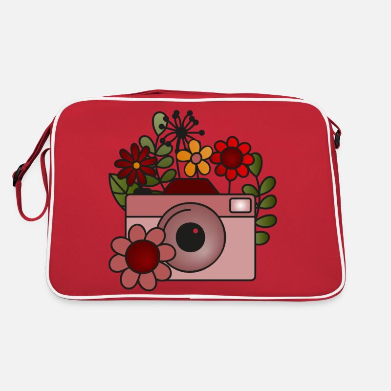Blumige Kamera - Retro Tasche - Rot/Weiß