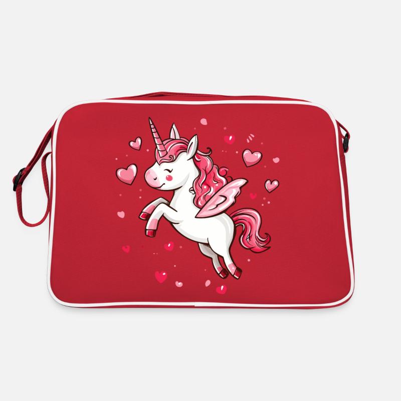 Einhorn Herz Liebe Süß Niedlich Einhörner Cartoon - Retro Tasche - Rot/Weiß