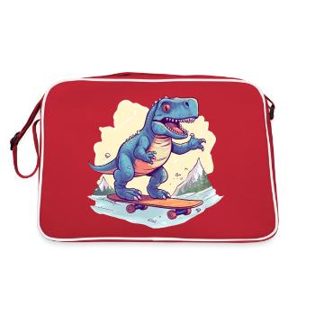 Dino T-Rex on Skateboard - Mountains and Valley - Retro Bag - red/white - Back