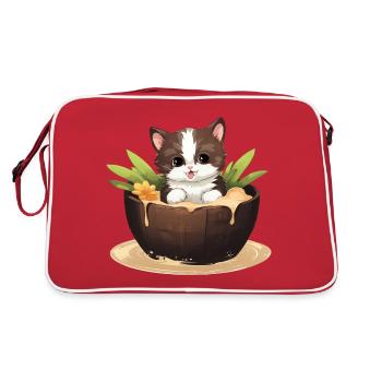 Cat with Coconut, Cute Summer Design - Retro Bag - red/white - Back