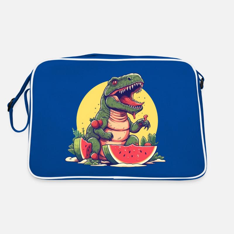 Dino T-Rex mit Melone und Erdbeere - Sunset Design Retro Tasche