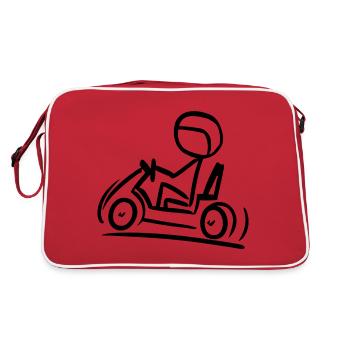Go-Kart Silhouette Stick Figure Line Drawing - Retro Bag - red/white - Back