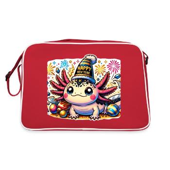 Neujahr Sylvester Axolotl Glückwunsch - Retro Tasche - Rot/Weiß - Hinten