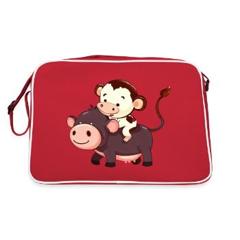 Monkey Riding on Cow Funny Animal Game Design - Sac Retro - rouge/blanc - Dos