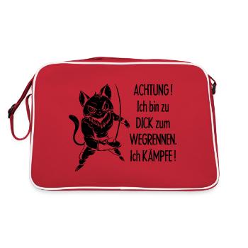 Dicke Katze, zu dick zum Wegrennen - Retro Tasche - Rot/Weiß - Hinten