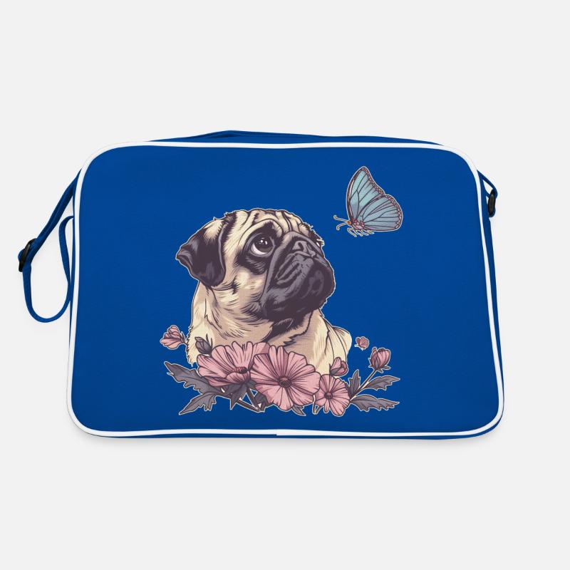 Mops und Schmetterling Retro Tasche