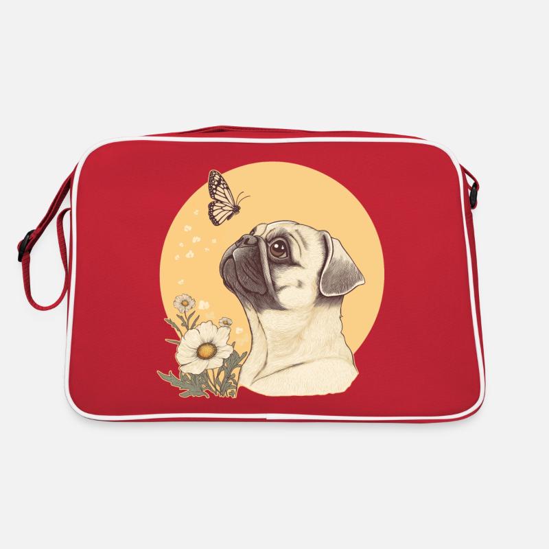 Mops mit Schmetterling Retro Tasche