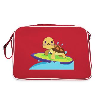 Kawaii Turtle Surfer - Cute Beach Design - Retro Bag - red/white - Back