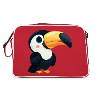 Minimalistischer Tukan mit Blauen Augen - Design - Retro Tasche - Rot/Weiß - Hinten