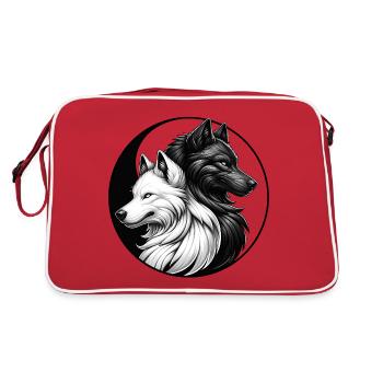 Zwei Wölfe im Kreis Wolfsmotiv - Retro Tasche - Rot/Weiß - Hinten