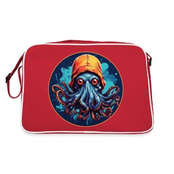 pieuvre avec un chapeau, conception amusante de pieuvre - Sac Retro - rouge/blanc - Dos