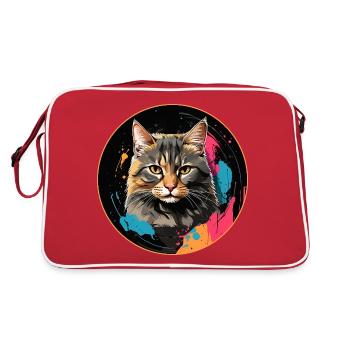 Portrait de chat mignon en technique d'aquarelle dans un cercle - Sac Retro - rouge/blanc - Dos