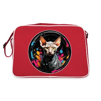 Sphynx cat portrait in watercolor technique - Retro Bag - red/white - Back