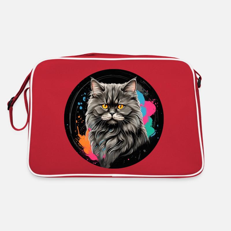 Portrait mignon de chat persan avec des éclaboussures de couleur Sac Retro