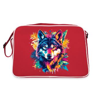 Loup loup tête prédateur Nature sauvage Coloré Art - Sac Retro - rouge/blanc - Dos