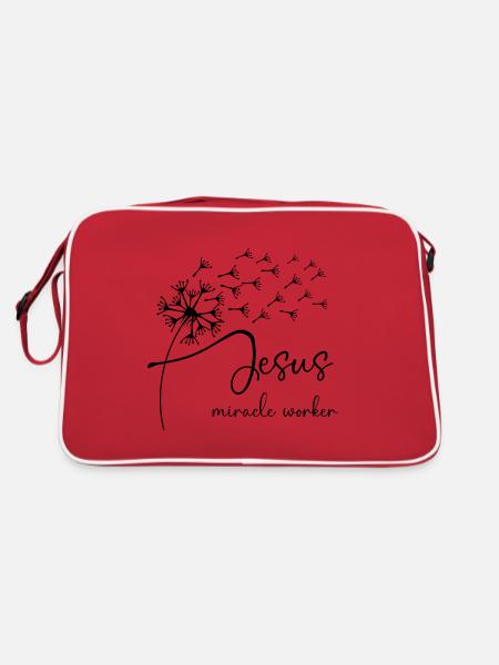 Jesus, miracle worker has a chic dandelion graphic - Retro Bag - red/white - Back