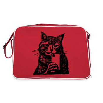 Cat Cat Face Selfie Smartphone - Retro Bag - red/white - Back