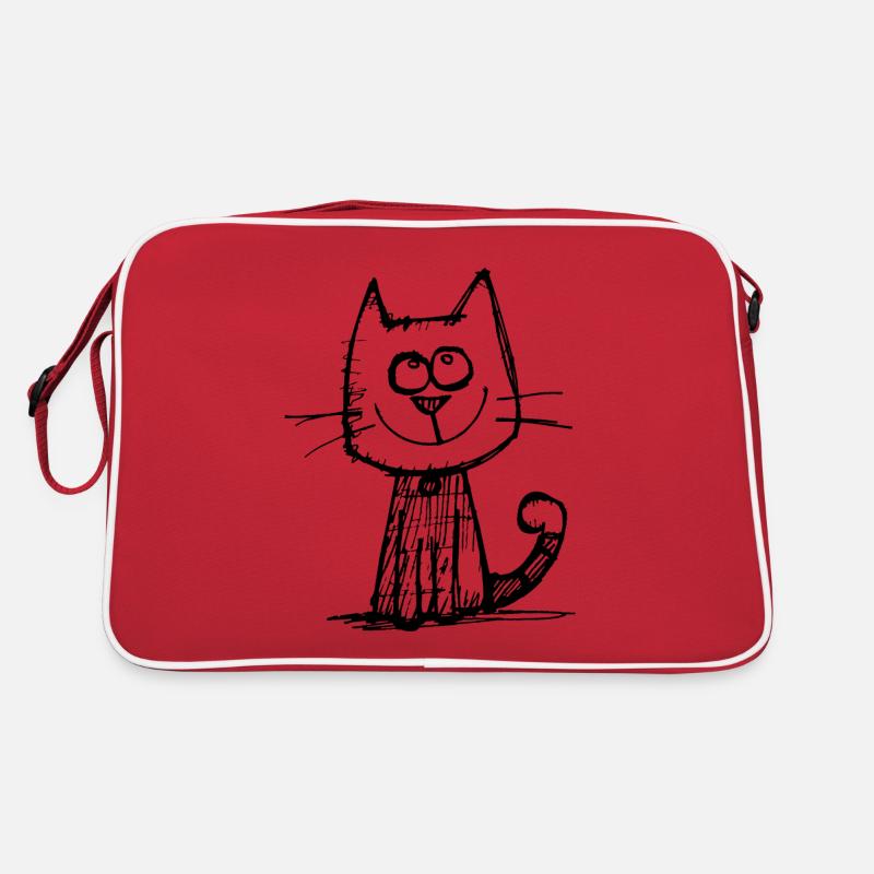 Katze Katzen Katzengesicht - Retro Tasche - Rot/Weiß