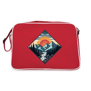 Illustration vintage montagnes par coucher de soleil en forêt - Sac Retro - rouge/blanc - Dos