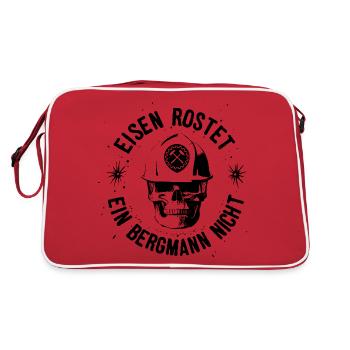 Eisen rostet Design, Bergmann, Bergbau Ruhrgebiet - Retro Tasche - Rot/Weiß - Hinten