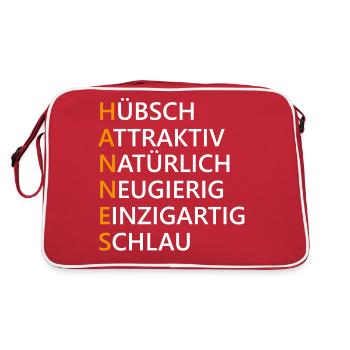 Hannes Name Geschenk - Retro Tasche - Rot/Weiß - Hinten